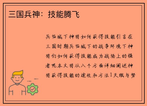 三国兵神：技能腾飞